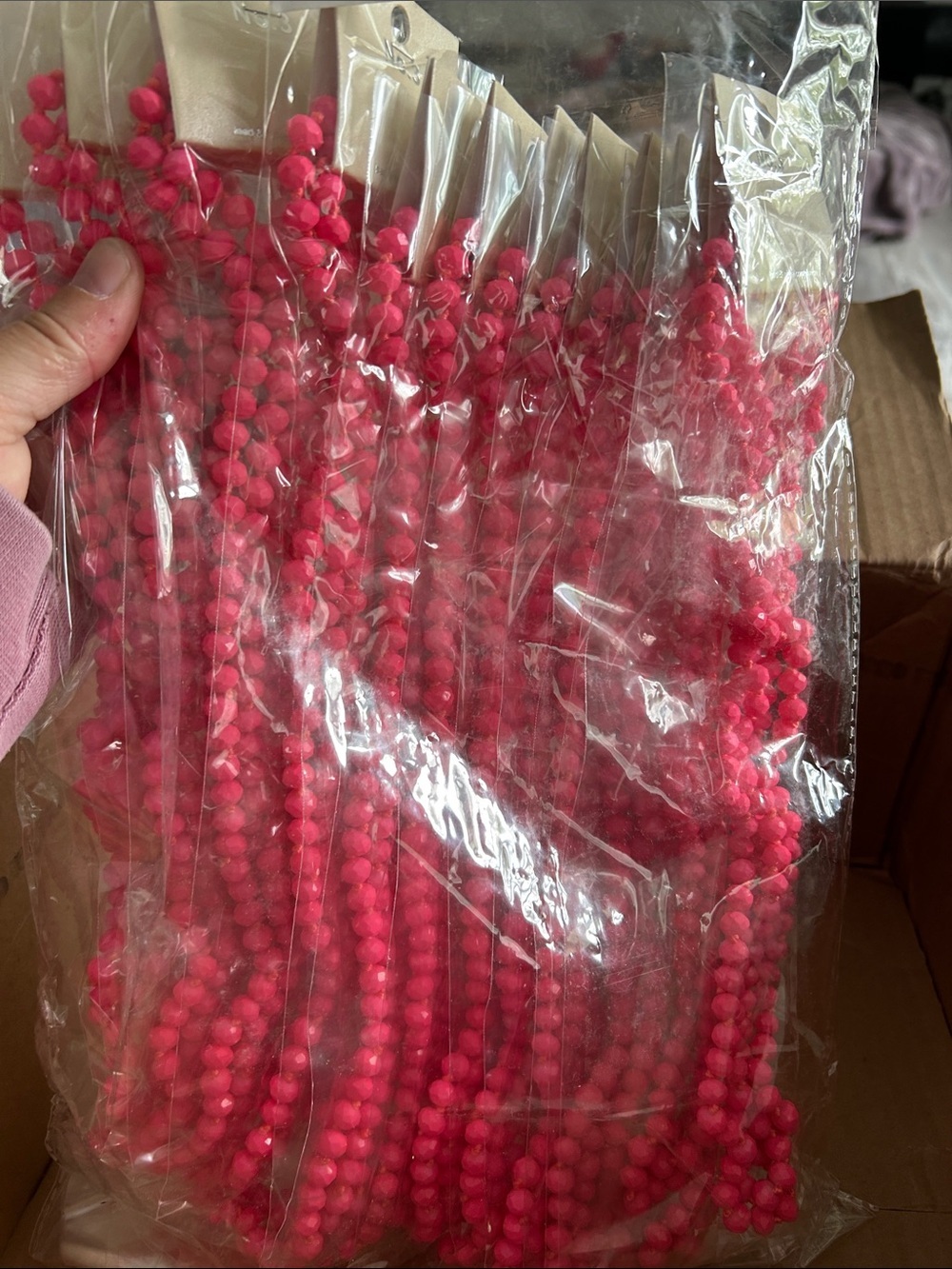 4/$100 Bright Hot Pink Beaded Necklace Strand - Pack